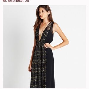 BCBGeneration Black/Gold Maxi Dress XS